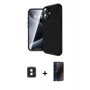 MARSİLYAN™- iPhone 16 Kılıf Eksen Form Prime - Siyah 3D Antistatik Hayalet Cam Ekran Koruyucu + PVD Metal Kamera Lens - PE