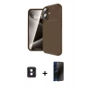 MARSİLYAN™- iPhone 16 Kılıf Eksen Form Prime - Siyah 3D Antistatik Hayalet Cam Ekran Koruyucu + PVD Metal Kamera Lens - PE