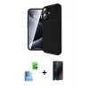 MARSİLYAN™- iPhone 16 Kılıf Eksen Form Prime - Siyah 3D Antistatik Hayalet Cam Ekran Koruyucu + Raze Metal Kamera Lens - LT