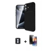 MARSİLYAN™- iPhone 16 Kılıf Eksen Form Prime - Siyah 3D Antistatik Mat Seramik Nano Ekran Koruyucu + PVD Metal Kamera Lens - MI