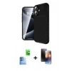 MARSİLYAN™- iPhone 16 Kılıf Eksen Form Prime - Siyah 3D Antistatik Mat Seramik Nano Ekran Koruyucu + Raze Metal Kamera Lens - LT