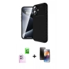 MARSİLYAN™- iPhone 16 Kılıf Eksen Form Prime - Siyah 3D Antistatik Mat Seramik Nano Ekran Koruyucu + Raze Metal Kamera Lens - PE