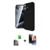 MARSİLYAN™- iPhone 16 Kılıf Eksen Form Prime - Siyah 3D Antistatik Mat Seramik Nano Ekran Koruyucu + Raze Metal Kamera Lens - SH