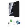 MARSİLYAN™- iPhone 16 Kılıf Eksen Form Prime - Siyah 3D Antistatik Seramik Nano Ekran Koruyucu + Raze Metal Kamera Lens - BZ