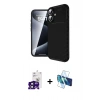 MARSİLYAN™- iPhone 16 Kılıf Eksen Form Prime - Siyah 3D Antistatik Seramik Nano Ekran Koruyucu + Bilvis Titan Kamera Lens - SH