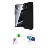 MARSİLYAN™- iPhone 16 Kılıf Eksen Form Prime - Siyah 3D Antistatik Seramik Nano Ekran Koruyucu + Raze Metal Kamera Lens - PE