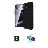 MARSİLYAN™- iPhone 16 Kılıf Eksen Form Prime - Siyah 3D Antistatik Seramik Nano Ekran Koruyucu + PVD Metal Kamera Lens - YL