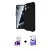 MARSİLYAN™- iPhone 16 Kılıf Eksen Form Prime - Siyah Bilvis 5in1 5D Magic Hayalet Cam Ekran Koruyucu + Gümüş Bilvis Titan Kamera Lens