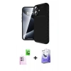 MARSİLYAN™- iPhone 16 Kılıf Eksen Form Prime - Siyah Bilvis 5in1 5D Magic Hayalet Cam Ekran Koruyucu + Pembe Raze Metal Kamera Lens