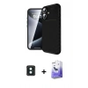 MARSİLYAN™- iPhone 16 Kılıf Eksen Form Prime - Siyah Bilvis 5in1 5D Magic Hayalet Cam Ekran Koruyucu + PVD Metal Kamera Lens - YL