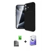MARSİLYAN™- iPhone 16 Kılıf Eksen Form Prime - Siyah Bilvis 5in1 5D Magic Hayalet Cam Ekran Koruyucu + Raze Metal Kamera Lens - SH