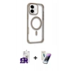 MARSİLYAN™- iPhone 16 Kılıf Eksen Klasik Koleksiyonu - Şeffaf Pasifik Cam Ekran Koruyucu + Bilvis Titan Kamera Lens - GS