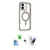 MARSİLYAN™- iPhone 16 Kılıf Eksen Klasik Koleksiyonu - Şeffaf Pasifik Cam Ekran Koruyucu + Raze Metal Kamera Lens - LT