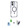 MARSİLYAN™- iPhone 16 Kılıf Eksen Klasik Koleksiyonu - Şeffaf Pasifik Cam Ekran Koruyucu + Raze Metal Kamera Lens - LT