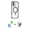 MARSİLYAN™- iPhone 16 Kılıf Eksen Klasik Koleksiyonu - Şeffaf Pasifik Cam Ekran Koruyucu + Raze Metal Kamera Lens - LT