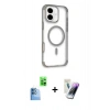 MARSİLYAN™- iPhone 16 Kılıf Eksen Klasik Koleksiyonu - Şeffaf Pasifik Cam Ekran Koruyucu + Raze Metal Kamera Lens - LT