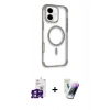 MARSİLYAN™- iPhone 16 Kılıf Eksen Klasik Koleksiyonu - Şeffaf Pasifik Cam Ekran Koruyucu + Bilvis Titan Kamera Lens - PE