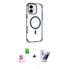 MARSİLYAN™- iPhone 16 Kılıf Eksen Klasik Koleksiyonu - Şeffaf Pasifik Cam Ekran Koruyucu + Raze Metal Kamera Lens - PE