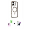 MARSİLYAN™- iPhone 16 Kılıf Eksen Klasik Koleksiyonu - Şeffaf Pasifik Cam Ekran Koruyucu + Raze Metal Kamera Lens - PE