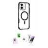 MARSİLYAN™- iPhone 16 Kılıf Eksen Klasik Koleksiyonu - Şeffaf Pasifik Cam Ekran Koruyucu + Raze Metal Kamera Lens - PE