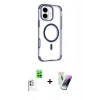 MARSİLYAN™- iPhone 16 Kılıf Eksen Klasik Koleksiyonu - Şeffaf Pasifik Cam Ekran Koruyucu + Raze Metal Kamera Lens - BZ