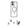MARSİLYAN™- iPhone 16 Kılıf Eksen Klasik Koleksiyonu - Şeffaf Pasifik Cam Ekran Koruyucu + Raze Metal Kamera Lens - BZ