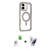MARSİLYAN™- iPhone 16 Kılıf Eksen Klasik Koleksiyonu - Şeffaf Pasifik Cam Ekran Koruyucu + Raze Metal Kamera Lens - BZ