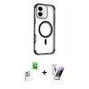 MARSİLYAN™- iPhone 16 Kılıf Eksen Klasik Koleksiyonu - Şeffaf Pasifik Cam Ekran Koruyucu + Raze Metal Kamera Lens - BZ