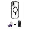 MARSİLYAN™- iPhone 16 Kılıf Eksen Klasik Koleksiyonu - Siyah 3D Antistatik Hayalet Cam Ekran Koruyucu + Bilvis Titan Kamera Lens - PE