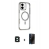 MARSİLYAN™- iPhone 16 Kılıf Eksen Klasik Koleksiyonu - Siyah 3D Antistatik Hayalet Cam Ekran Koruyucu + PVD Metal Kamera Lens - YL