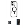 MARSİLYAN™- iPhone 16 Kılıf Eksen Klasik Koleksiyonu - Siyah 3D Antistatik Hayalet Cam Ekran Koruyucu + PVD Metal Kamera Lens - MI