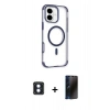 MARSİLYAN™- iPhone 16 Kılıf Eksen Klasik Koleksiyonu - Siyah 3D Antistatik Hayalet Cam Ekran Koruyucu + PVD Metal Kamera Lens - MI
