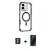 MARSİLYAN™- iPhone 16 Kılıf Eksen Klasik Koleksiyonu - Siyah 3D Antistatik Hayalet Cam Ekran Koruyucu + PVD Metal Kamera Lens - YL