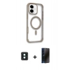 MARSİLYAN™- iPhone 16 Kılıf Eksen Klasik Koleksiyonu - Siyah 3D Antistatik Hayalet Cam Ekran Koruyucu + PVD Metal Kamera Lens - YL