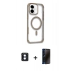 MARSİLYAN™- iPhone 16 Kılıf Eksen Klasik Koleksiyonu - Siyah 3D Antistatik Hayalet Cam Ekran Koruyucu + PVD Metal Kamera Lens - MI