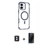 MARSİLYAN™- iPhone 16 Kılıf Eksen Klasik Koleksiyonu - Siyah 3D Antistatik Hayalet Cam Ekran Koruyucu + PVD Metal Kamera Lens - PE