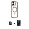 MARSİLYAN™- iPhone 16 Kılıf Eksen Klasik Koleksiyonu - Siyah 3D Antistatik Hayalet Cam Ekran Koruyucu + PVD Metal Kamera Lens - PE