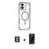 MARSİLYAN™- iPhone 16 Kılıf Eksen Klasik Koleksiyonu - Siyah 3D Antistatik Hayalet Cam Ekran Koruyucu + PVD Metal Kamera Lens - MI