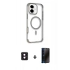 MARSİLYAN™- iPhone 16 Kılıf Eksen Klasik Koleksiyonu - Siyah 3D Antistatik Hayalet Cam Ekran Koruyucu + PVD Metal Kamera Lens - PE