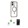 MARSİLYAN™- iPhone 16 Kılıf Eksen Klasik Koleksiyonu - Siyah 3D Antistatik Hayalet Cam Ekran Koruyucu + Raze Metal Kamera Lens - BZ