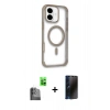 MARSİLYAN™- iPhone 16 Kılıf Eksen Klasik Koleksiyonu - Siyah 3D Antistatik Hayalet Cam Ekran Koruyucu + Raze Metal Kamera Lens - SH