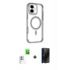 MARSİLYAN™- iPhone 16 Kılıf Eksen Klasik Koleksiyonu - Siyah 3D Antistatik Hayalet Cam Ekran Koruyucu + Raze Metal Kamera Lens - BZ