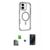 MARSİLYAN™- iPhone 16 Kılıf Eksen Klasik Koleksiyonu - Siyah 3D Antistatik Hayalet Cam Ekran Koruyucu + Raze Metal Kamera Lens - SH