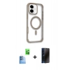MARSİLYAN™- iPhone 16 Kılıf Eksen Klasik Koleksiyonu - Siyah 3D Antistatik Hayalet Cam Ekran Koruyucu + Raze Metal Kamera Lens - LT