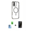 MARSİLYAN™- iPhone 16 Kılıf Eksen Klasik Koleksiyonu - Siyah 3D Antistatik Hayalet Cam Ekran Koruyucu + Raze Metal Kamera Lens - LT