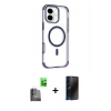 MARSİLYAN™- iPhone 16 Kılıf Eksen Klasik Koleksiyonu - Siyah 3D Antistatik Hayalet Cam Ekran Koruyucu + Raze Metal Kamera Lens - SH
