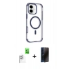 MARSİLYAN™- iPhone 16 Kılıf Eksen Klasik Koleksiyonu - Siyah 3D Antistatik Hayalet Cam Ekran Koruyucu + Raze Metal Kamera Lens - BZ