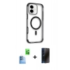 MARSİLYAN™- iPhone 16 Kılıf Eksen Klasik Koleksiyonu - Siyah 3D Antistatik Hayalet Cam Ekran Koruyucu + Raze Metal Kamera Lens - LT