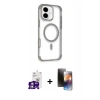MARSİLYAN™- iPhone 16 Kılıf Eksen Klasik Koleksiyonu - Siyah 3D Antistatik Mat Seramik Nano Ekran Koruyucu + Gümüş Bilvis Titan Kamera Lens