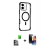 MARSİLYAN™- iPhone 16 Kılıf Eksen Klasik Koleksiyonu - Siyah 3D Antistatik Mat Seramik Nano Ekran Koruyucu + Siyah Raze Metal Kamera Lens